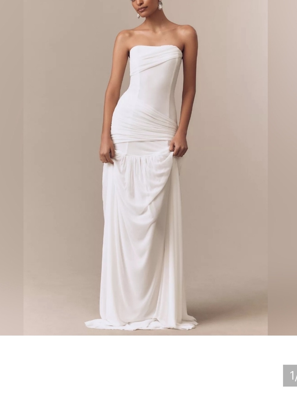 MISHA COLLECTION Strapless White Draped Wedding Gown